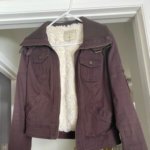 Guess Brown Utility Jacket with Cream Faux Fur Lining